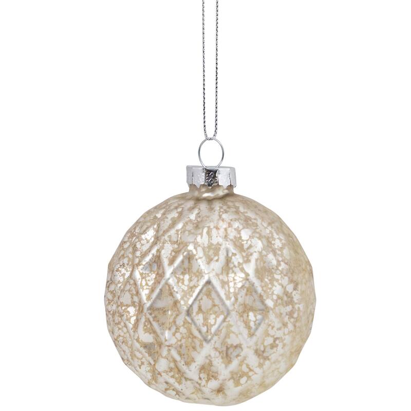 12ct Champagne Silver Mercury Glass Style Glass Ornament Set 3"