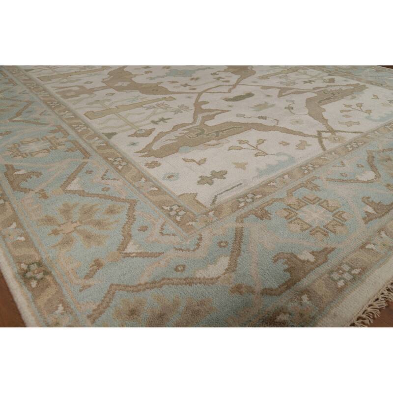 Transitional Oushak Indian Area Rug Hand-Knotted Wool Carpet - 7'10" x 9'10"