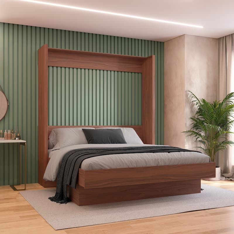 Easy-Lift King Murphy Wall Bed with Shelf - Brown