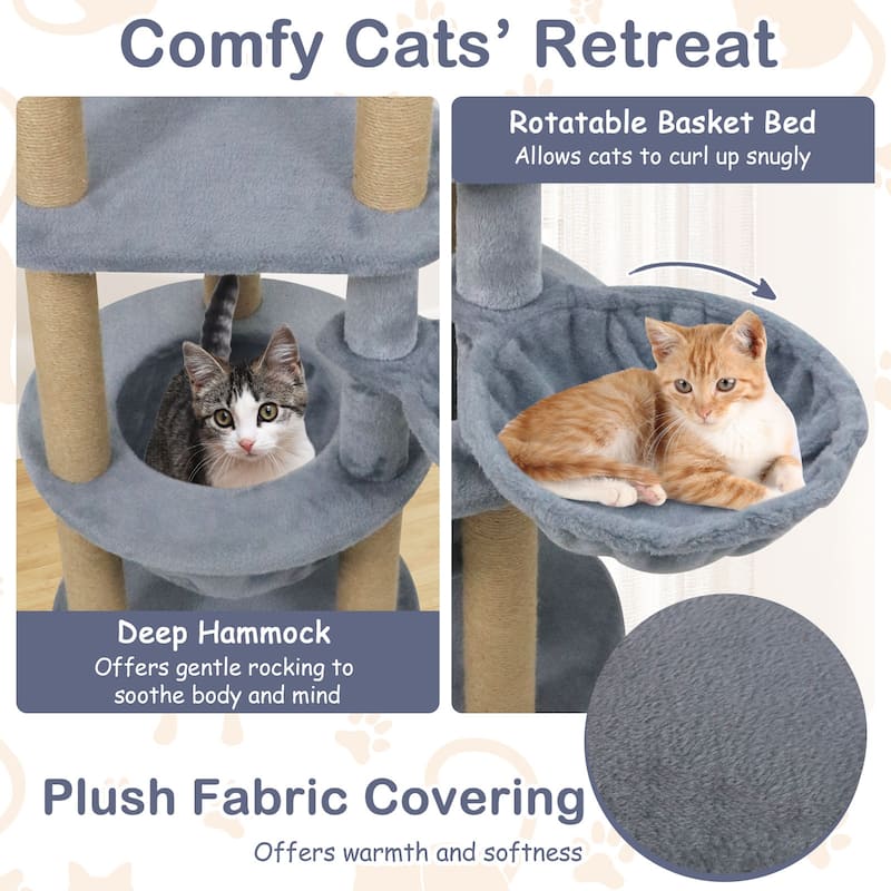 Gymax 48'' Tall Cat Towel w/Cat Nest Scratching Posts Ball Top Perch