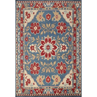 Hand Knotted Oriental 100% Wool Carpet Transitional Floral Navy Blue & Blues Oushak Area Rug - 10' 8'' X 8' 5''