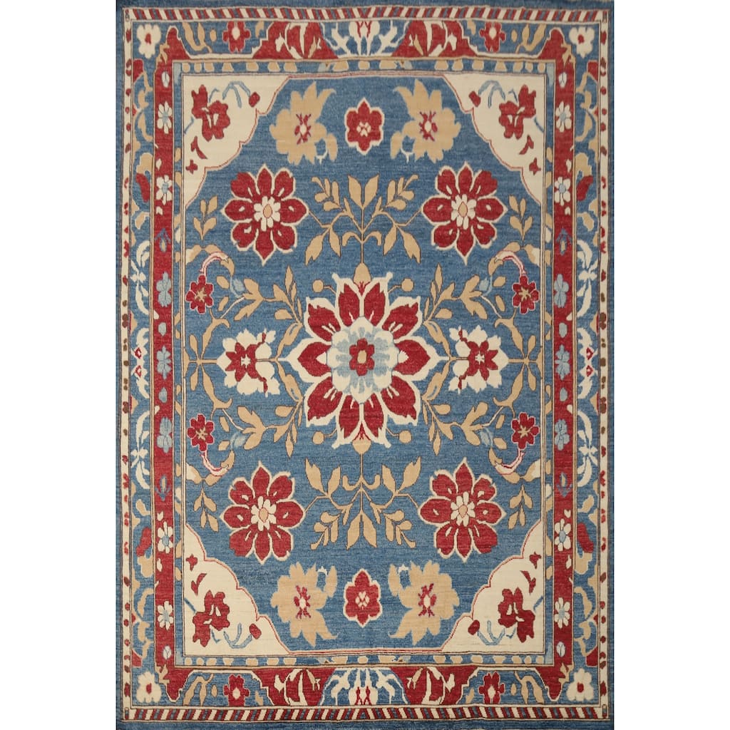 Hand Knotted Oriental 100% Wool Carpet Transitional Floral Navy Blue & Blues Oushak Area Rug - 10' 8'' X 8' 5''