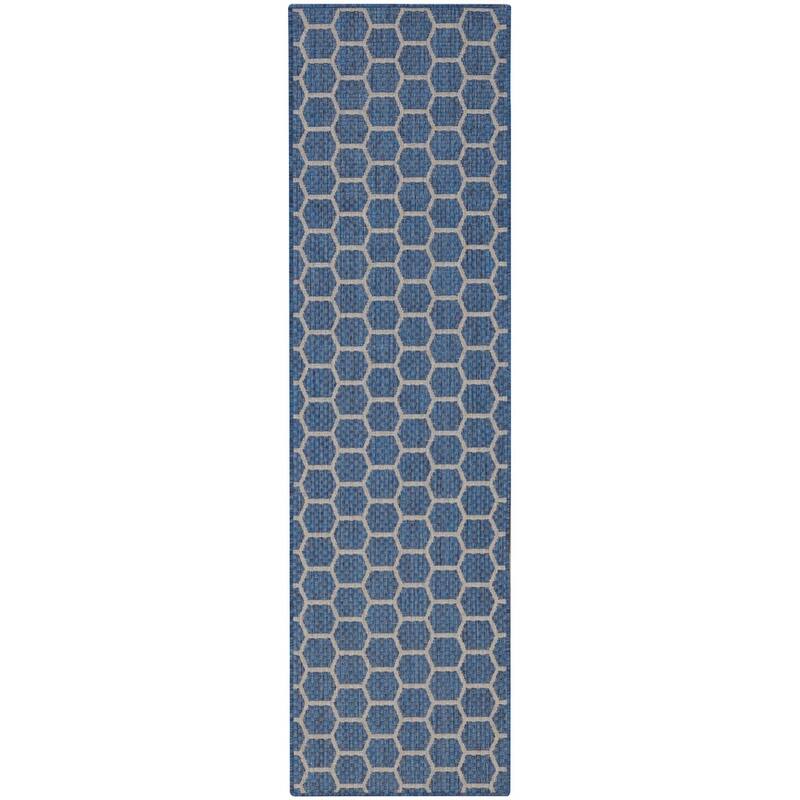 Nourison Reversible Indoor Outdoor Indoor/Outdoor Geometric Area Rug - 8' Runner - Blue