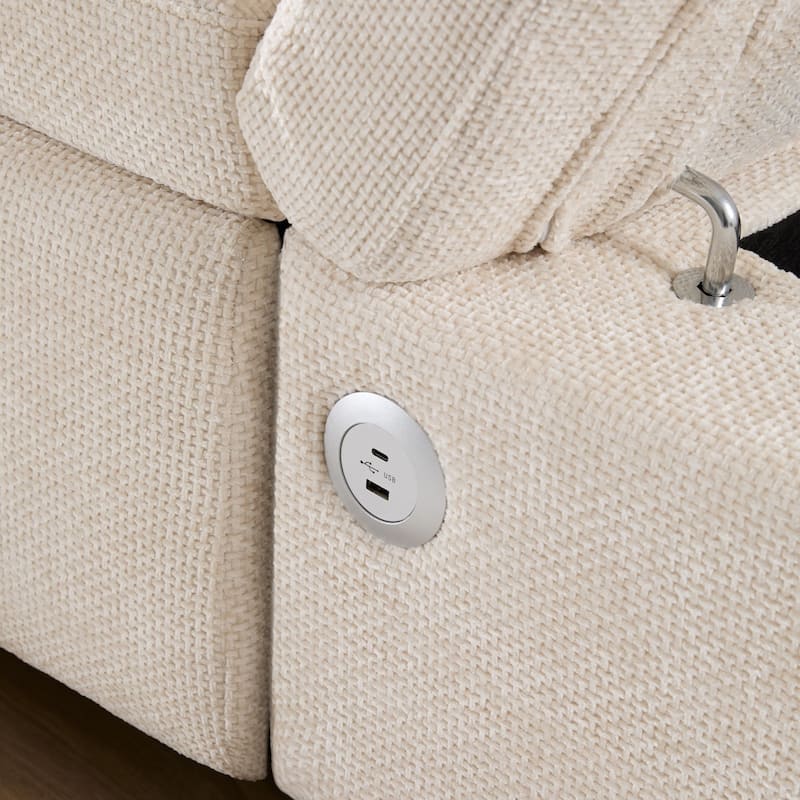 107" L-shaped Chenille Sofa with Adjustable Armrest and Ottoman