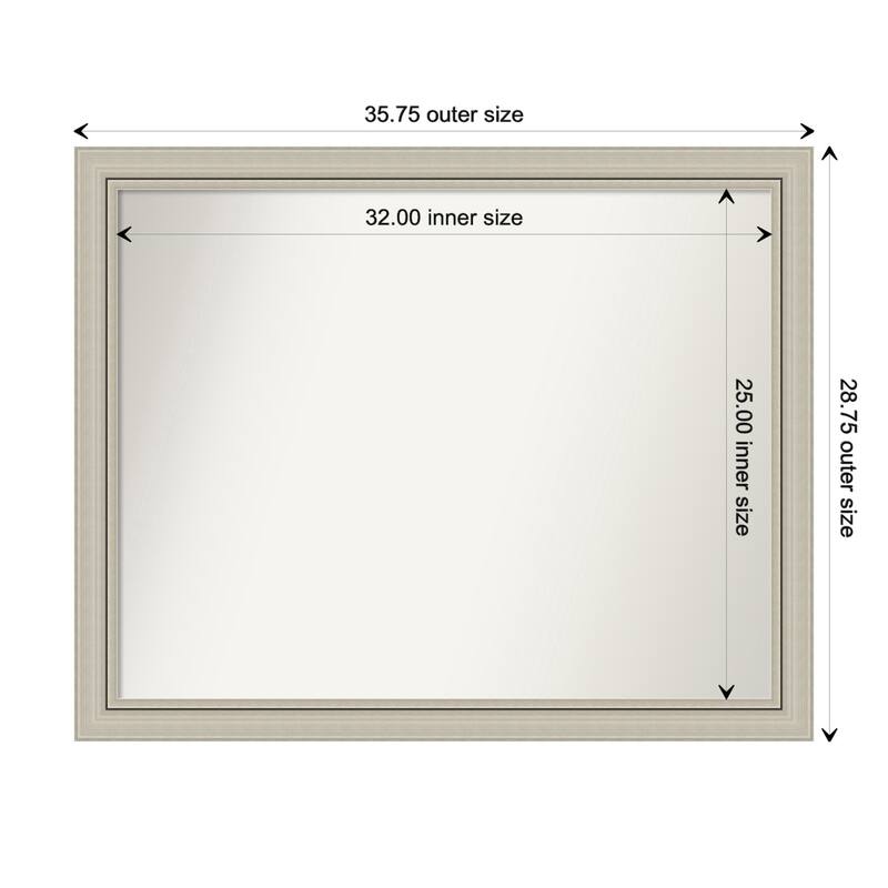 Romano Silver Narrow Framed Non-Beveled Custom Wall Mirror, Bathroom Vanity Mirror - Outer Size: 35.75 x 28.75