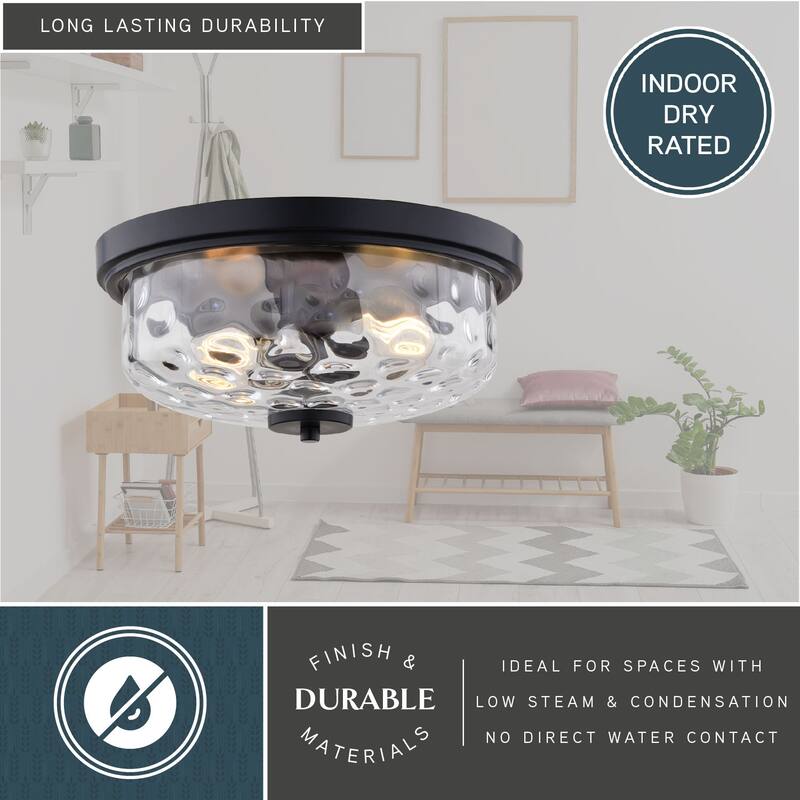 Northlake 2-Light Matte Black Dome Flush Mount Lighting Fixture, Clear Glass Shade Low Ceilings, Hallway, Kitchen