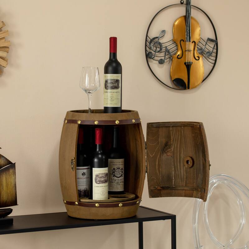 Vintage Wooden Barrel Shaped Wine Holder with a rotating turntable
