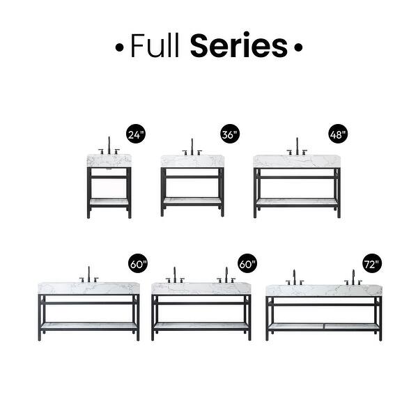 dimension image slide 2 of 13, Ecija Bath Vanity, Metal Support with Composite Stone Top, no Mirror