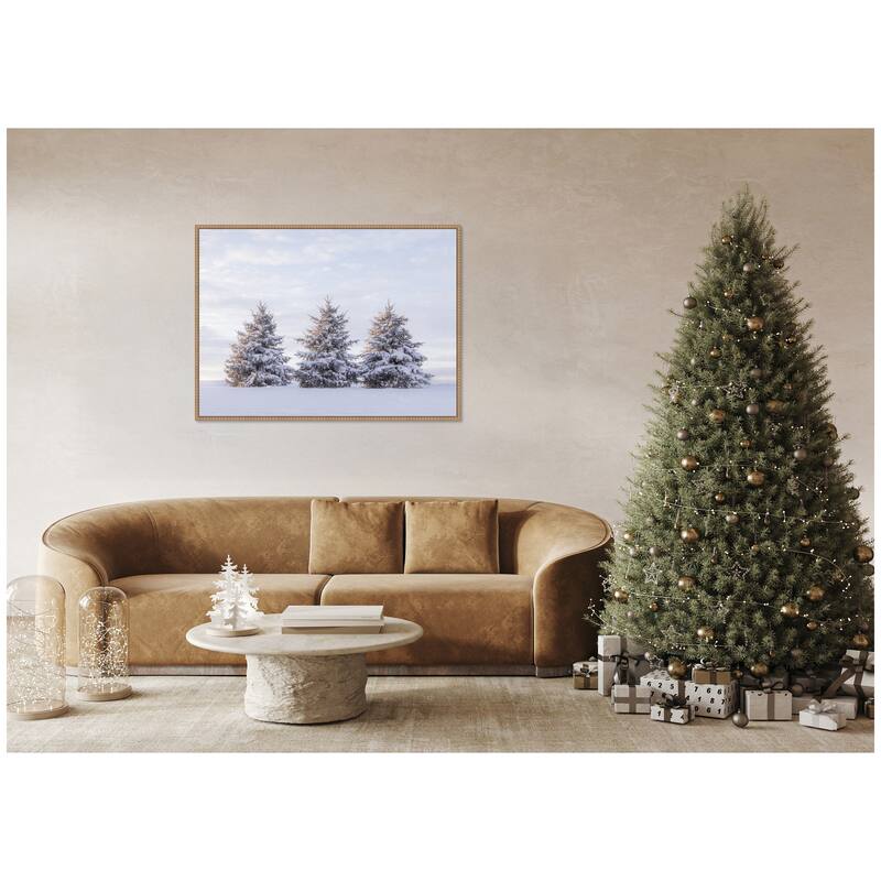 Kate and Laurel Sylvie Beaded Snowy Pine Trees Framed Canvas by Stephanie Klatt