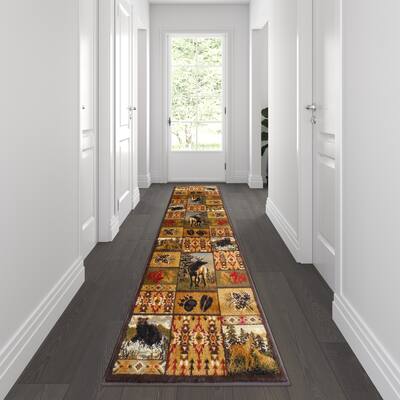 Cabin Style Wilderness Theme Olefin Indoor Area Rug - 2' x 7'