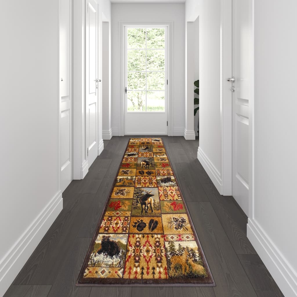 Cabin Style Wilderness Theme Olefin Indoor Area Rug - 2' x 7'