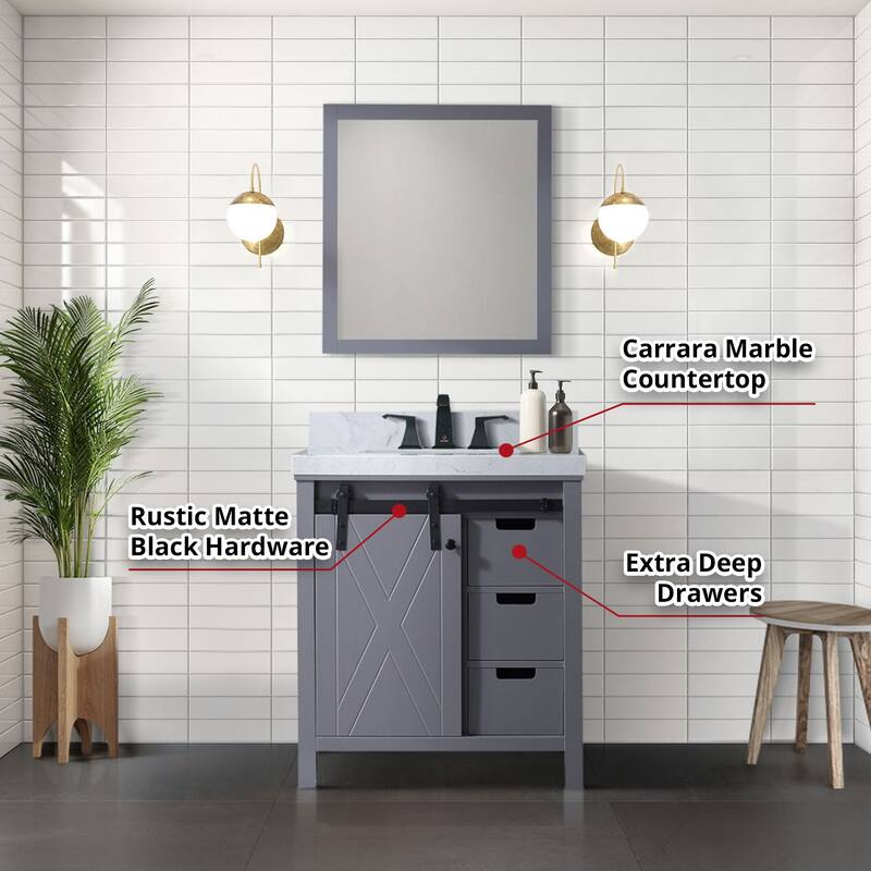 Marsyas 30 in W x 22 in D White Bath Vanity, Grey Quartz Countertop, Faucet Set and 28 in Mirror