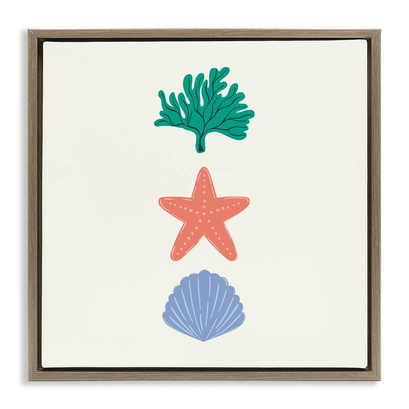 Stupell Coral & Sea Life Minimal Framed Floater Canvas Wall Art Design By Sazerelli Designs - 25 x 25 - Brown