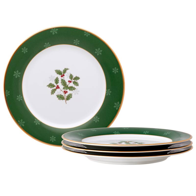 Noritake Holly & Berry Gold Set Of 4 Accent Plates, 9"
