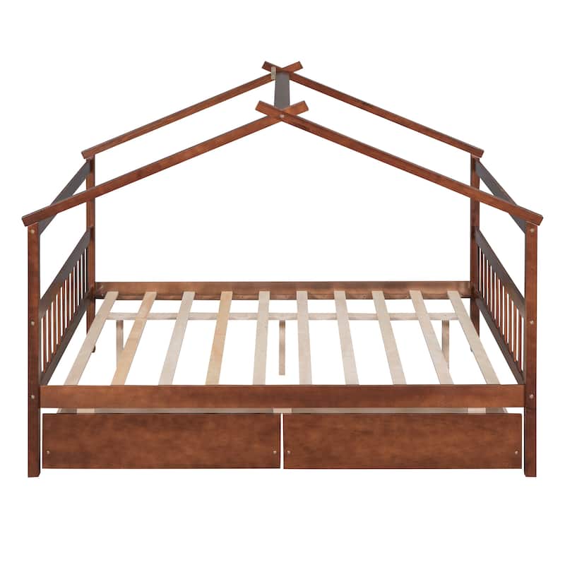 Full Size Wooden House Bed with Storage Drawers - Imaginative Kids Bed Frame