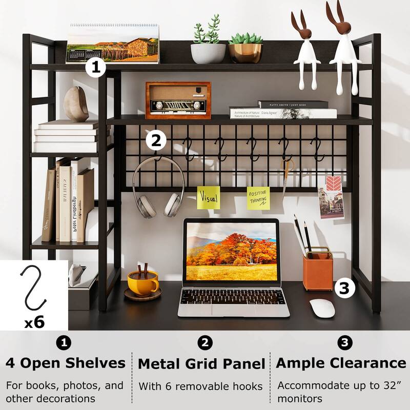 Costway Desk Shelf 4-Tier Desktop Display Rack with Metal Grid Panel & - See Details