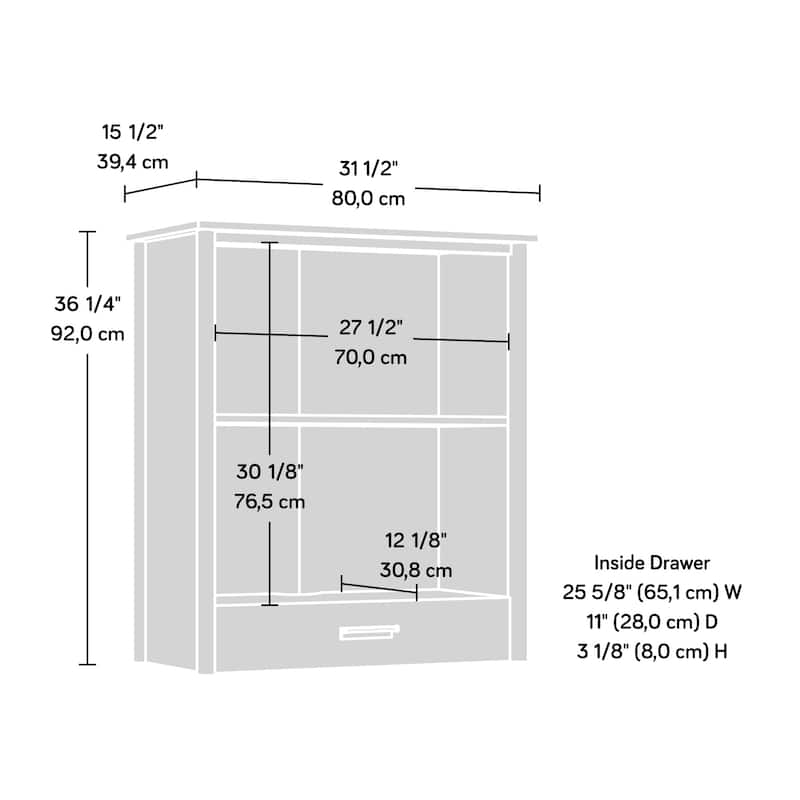Wood Library Hutch with Rustic Design, Brown - 35.55" W x 15.75" D x 37.21" H