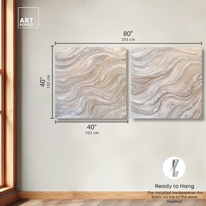 Silver Waves Set Canvas Set of 2 by Art Remedy, Gallery Wrapped