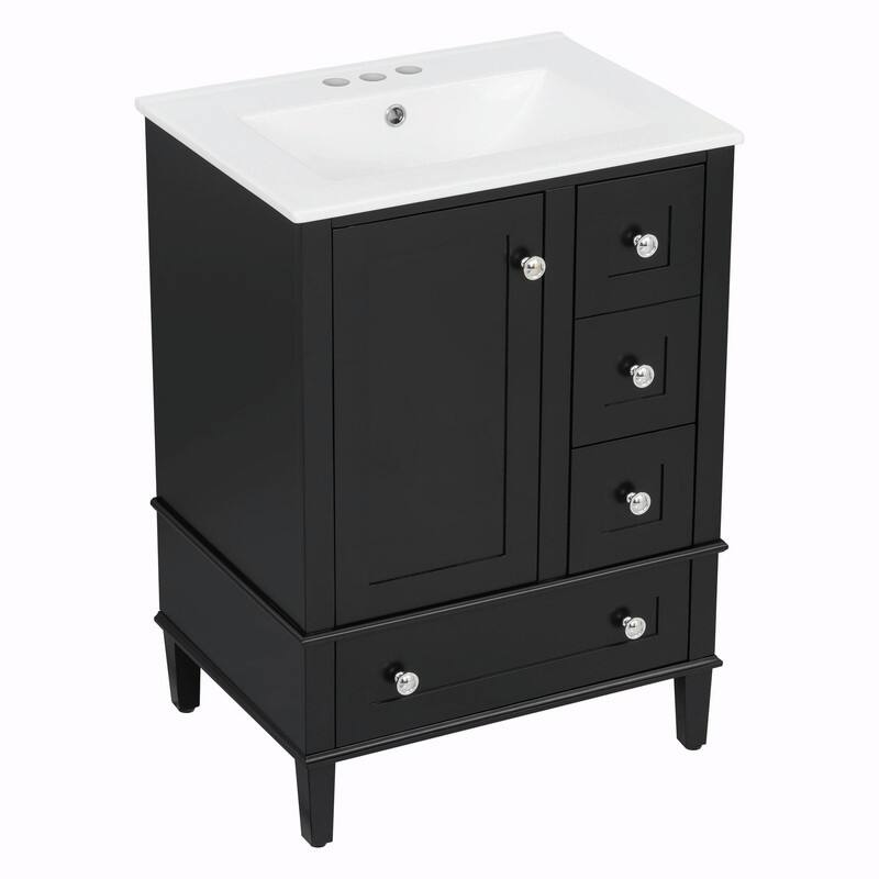 24" Bathroom Vanity with Ceramic Sink, Soft-Close Drawers, Soft-Close Door & Door-Mounted Shelf