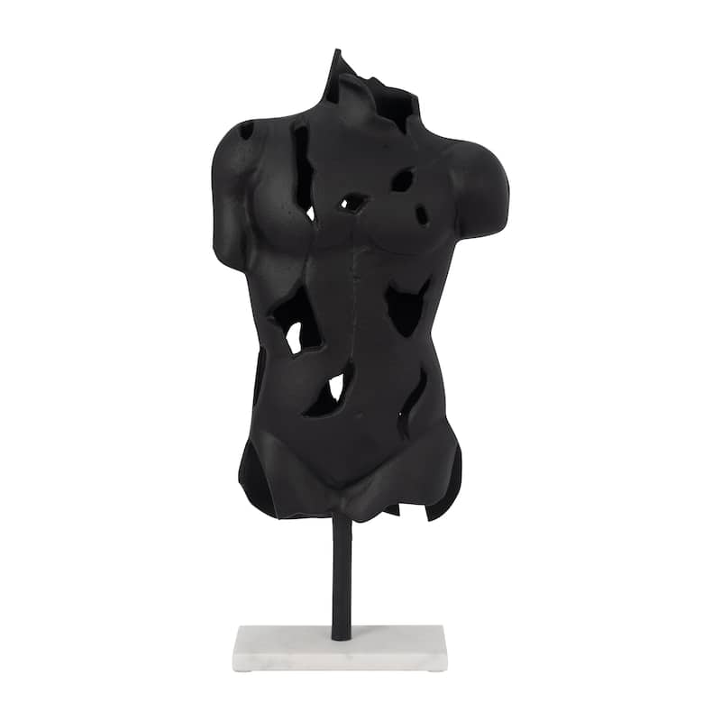 Black Abstract Torso Sculpture on Marble Base - Decorative Objects for Home Decor