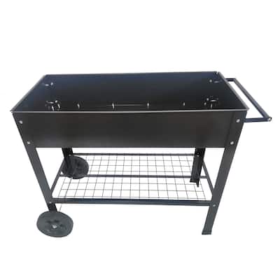 Metal Elevated Planter with Switchable Drainage Wheels and Storage Shelf for Patio or Balcony - 36.2”L x 16.7”W x 31.9”H