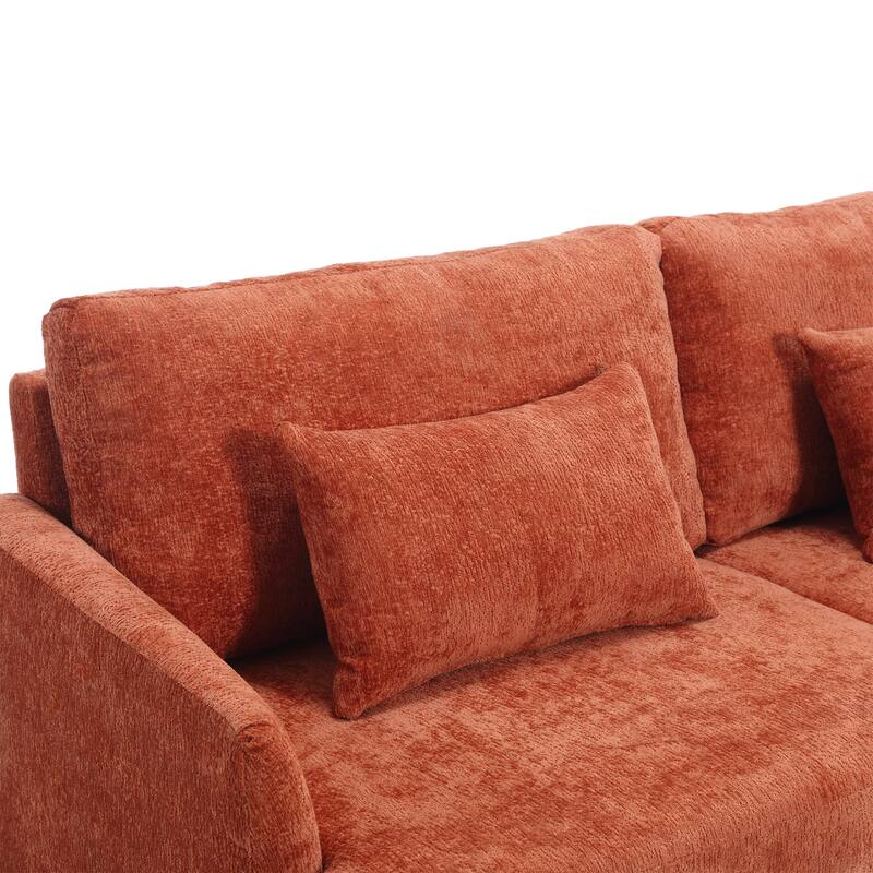 Orange Modern Chenille 68.9'' 2-Seater Sofa: Detachable Cushions, Solid Wood Frame, and Brown Wooden Legs