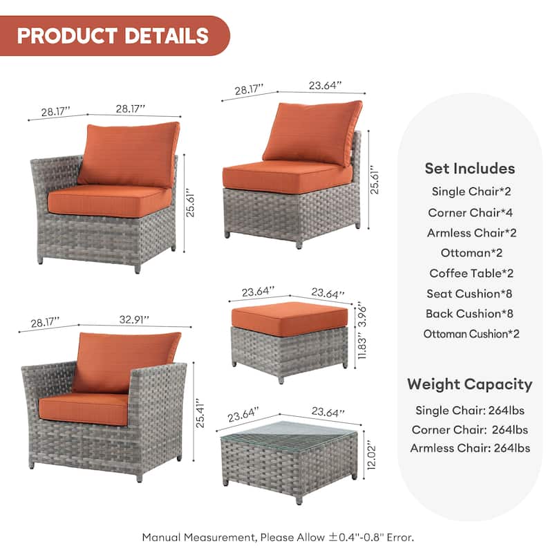 XIZZI 12-piece Outdoor Patio Furniture Sectional Set (fully assembled)