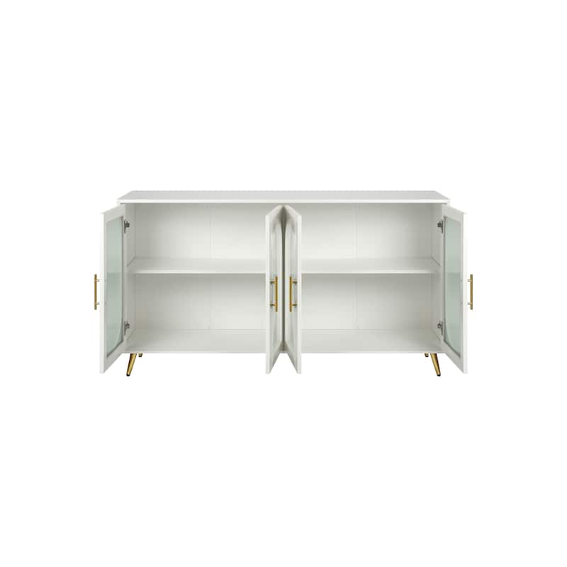 Antique White 60" TV Stand Cabinet with Storage Cabinet and Adjustable Shelves for TVs Up to 65"