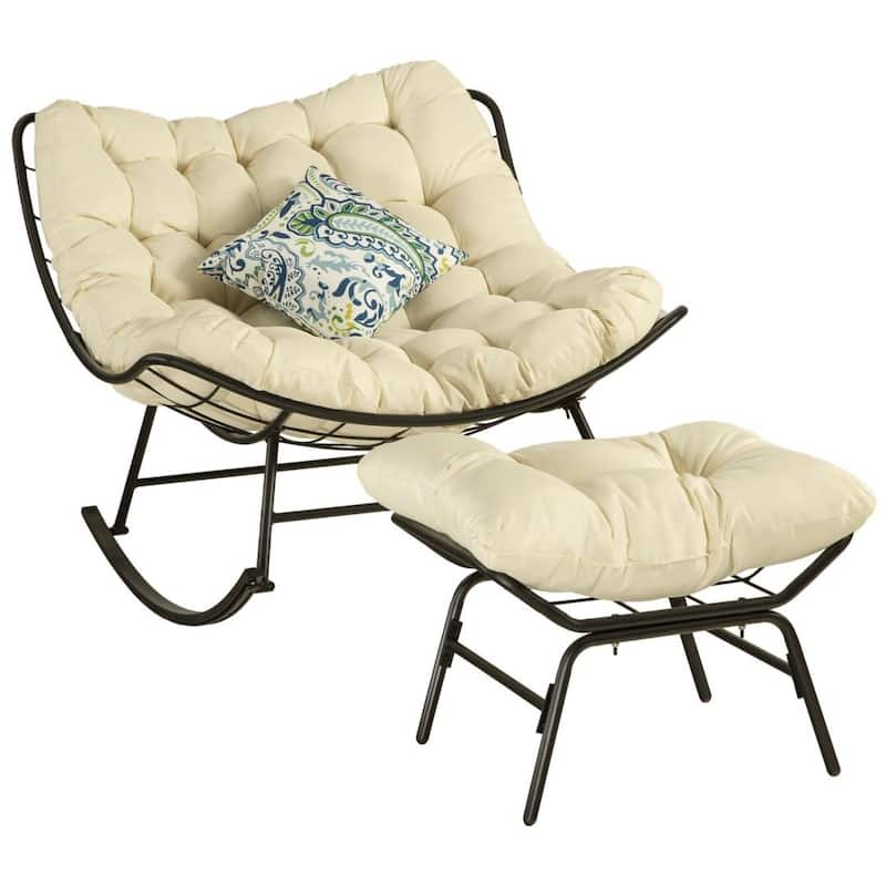 Rocker Recliner Egg Reading Chair with Large Cushions - Beige