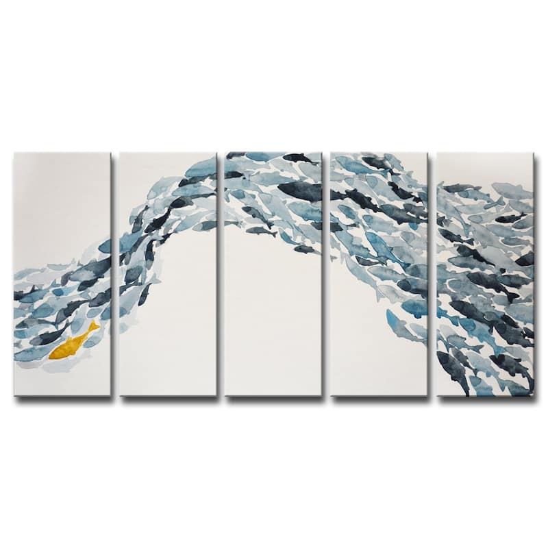 'Goldfish' Wrapped Canvas Coastal Wall Art Set by Norman Wyatt Jr. - (5) 12" W x 30" H
