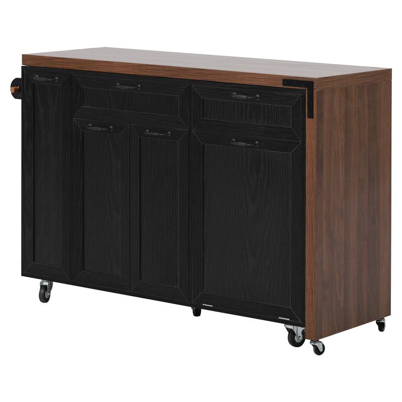 102.3" Kitchen Island with Extendable Table, Kitchen Rolling Island Cart with Trash Storage Cabinet, 3-Tier Pull-Out Spice Rack