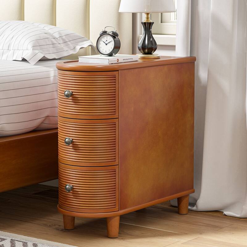 3-Drawer Walnut Narrow End Table - Side Table for Living Room & Bedroom