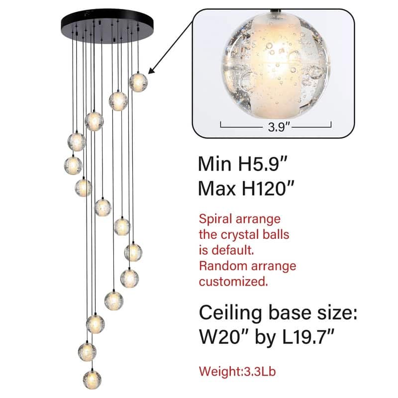 KAYLA 14-Lights Black Staircase Chandelier, Modern Pendant Light Fixture for Entryway, Living Room, Dinning Room, Foyer