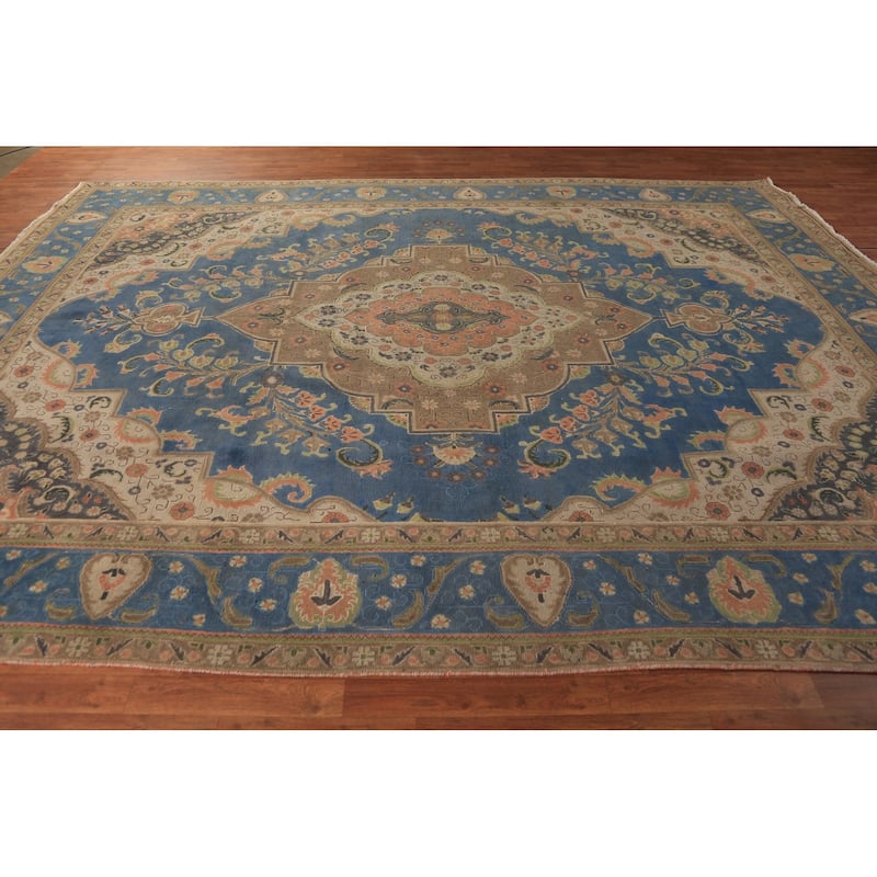 Traditional / Medallion Tabriz Persian Rug Hand-Knotted Wool Carpet - 9'3"x 12'11"