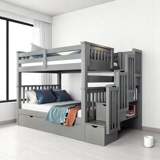 Full Over Full Bunk Bed with Storage Drawers and Shelves, Convertible Staircase Bunk Beds with Guardrails,No Box Spring Required