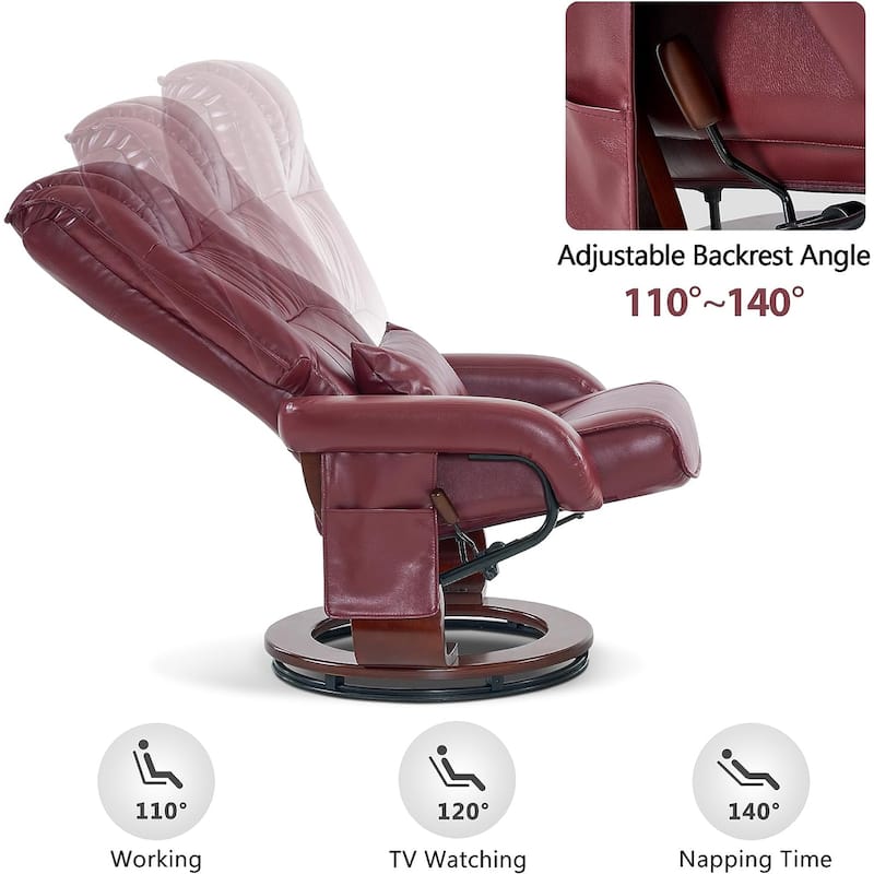 MCombo Swivel Recliners with Ottoman, Vibration Massage TV Chairs, Ergonomic Lounge Chair for Living Room, Faux Leather 4877