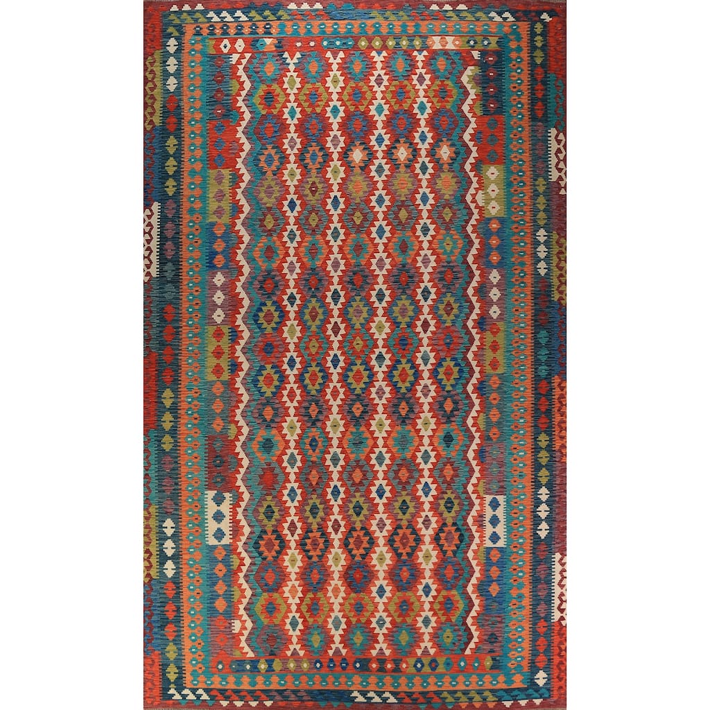 Geometric Kilim Oriental Large Rug Flatweave Wool Carpet - 10'5"x 16'2"