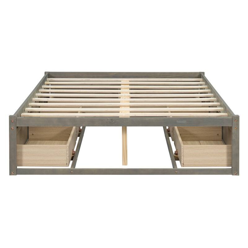 Full Size Wood Platform Bed with 6 Storage Drawers