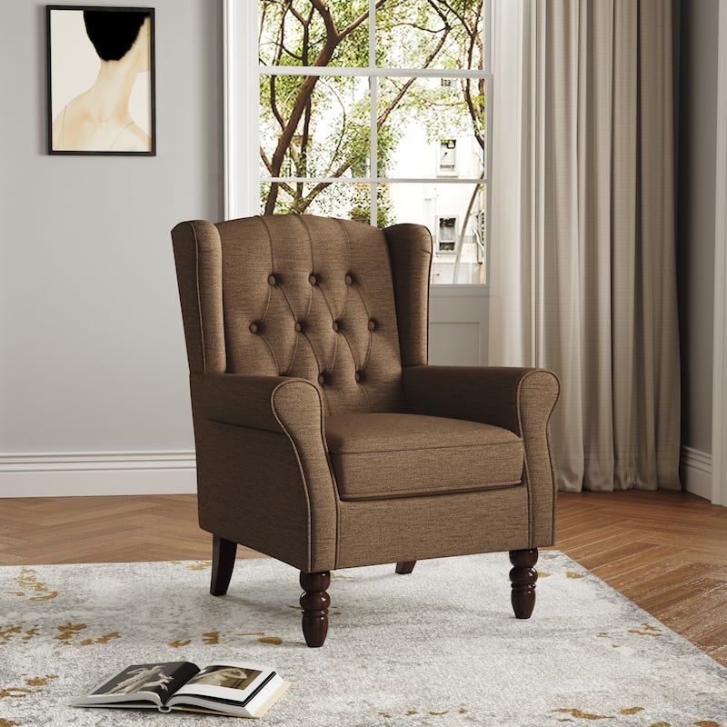 Button Tufted Wingback Accent Chair Upholstered Armchair