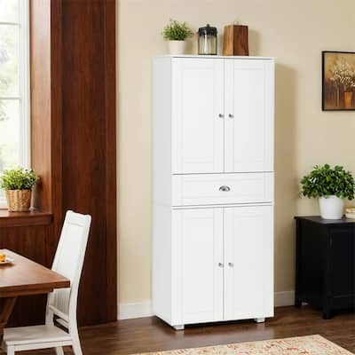 72" Freestanding Kitchen Pantry Cabinet w/2 Large Double Door Cabinets