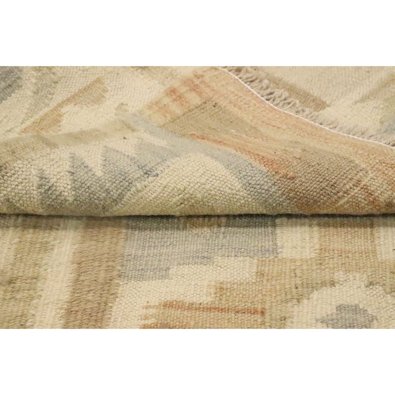 Hand Woven Oriental 100% Wool Carpet Southwestern Tribal Beige & Ivories Kilim Area Rug - 4' 11'' X 3' 2''