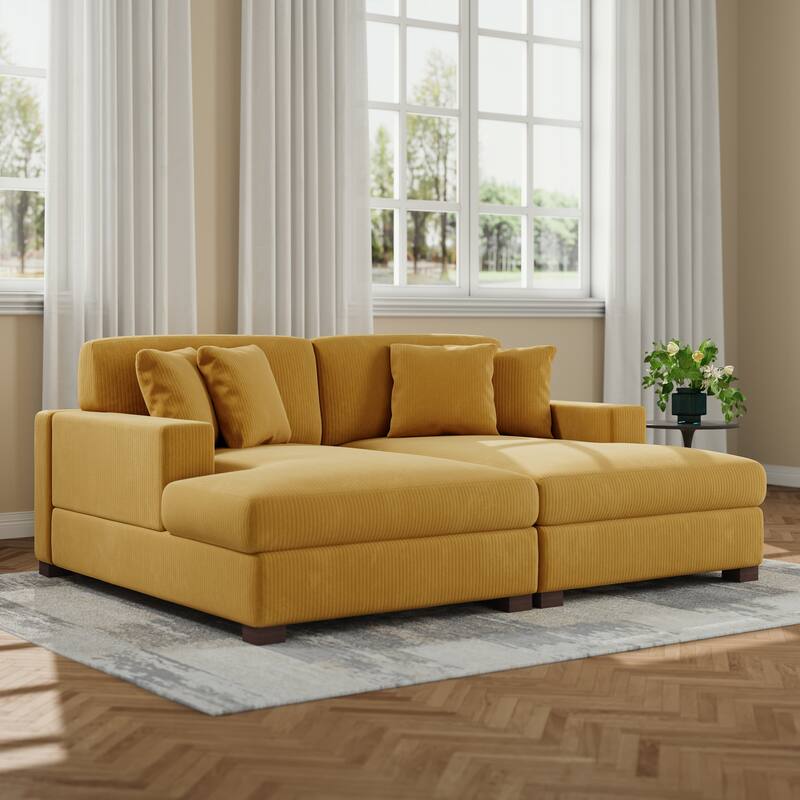 Upholstered Oversized Modular Sectional Sofa Set Corduroy Sleeper Sofa With Chaise