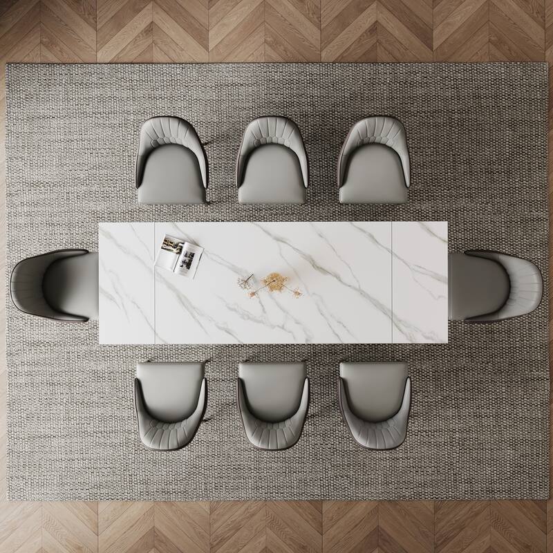 9 - Piece 94.48'' Extendable Sintered Stone Dining Table with 8 Chairs Dining Set