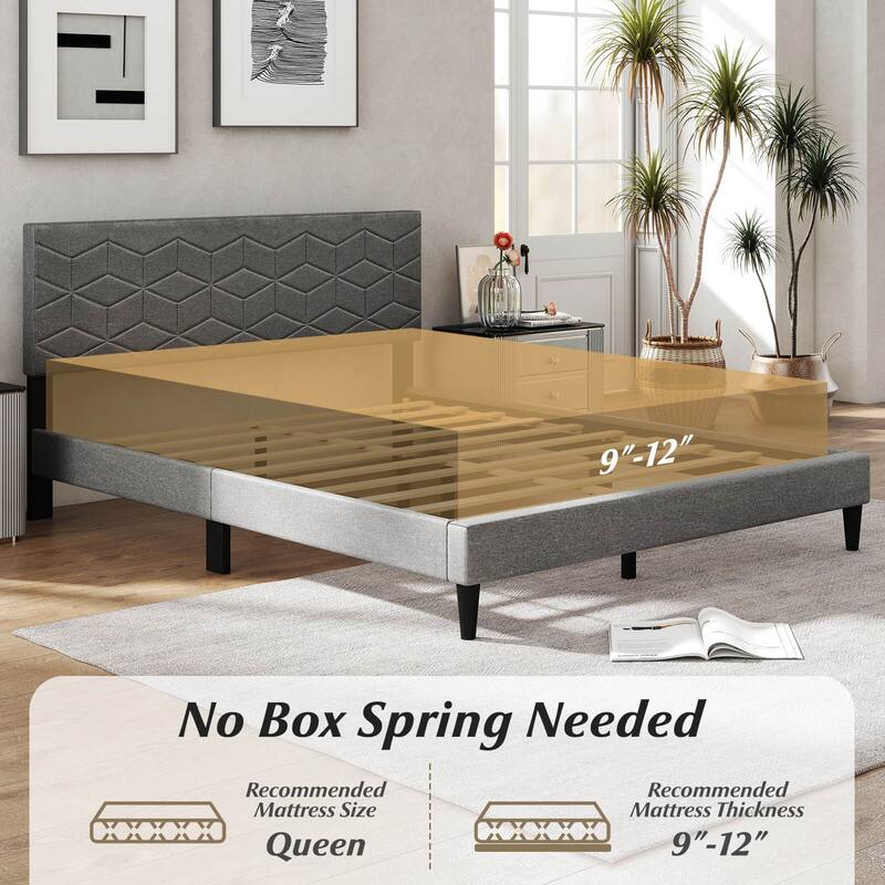 Costway Twin/Full/Queen Size Bed Frame with Linen Fabric Upholstered