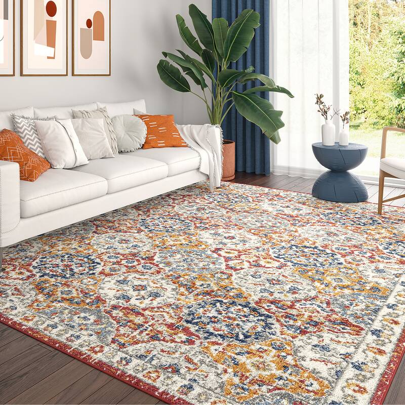 Chesney Bohemian & Eclectic Floral Indoor Area Rug - Multi/Light Red - 6'7'' x 9'3''