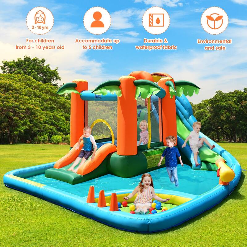 Costway Inflatable Bounce House Kids Water Splash Pool Dual Slide