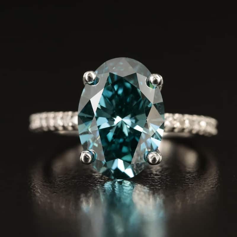 2 1/3Ct Blue Oval Diamond Engagement Ring in White Gold Lab Grown
