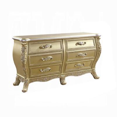 Otis Sideboard Buffet Console, Gold Floral Carved, 74 Inch, 6 Drawers