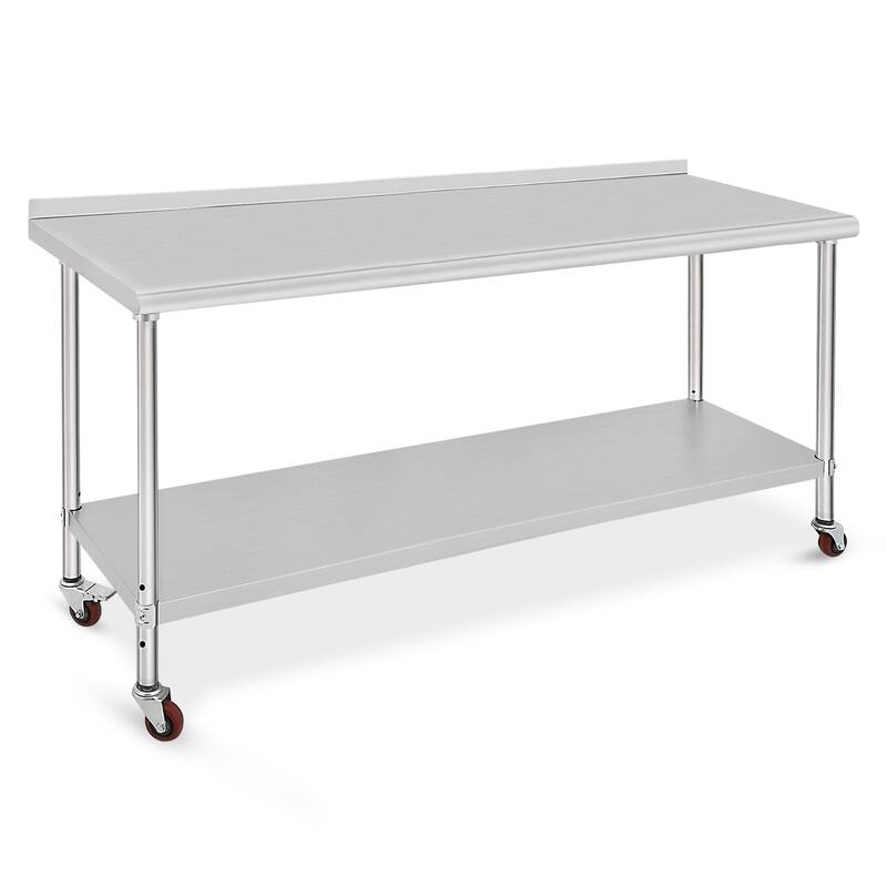 72" x 30" Stainless Steel Work Table with Under Shelf - 72 x 30 with wheels, Backsplash