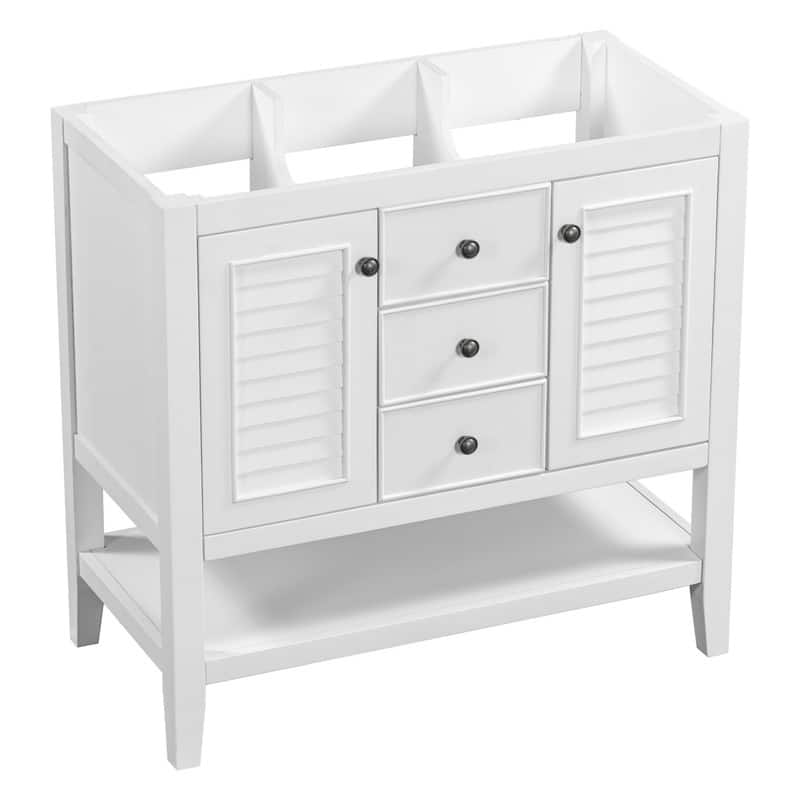 36" Bathroom Vanity with/without Sink, Bathroom Vanity Cabinet with 2 Cabinets and Drawers, Open Shelf, Solid Wood Frame